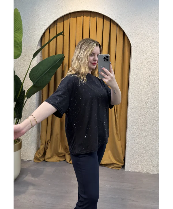 Sim Detay Oversize T-Shirt- SİYAH