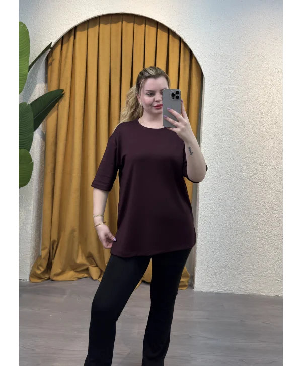 Oversize Yırtmaçlı Modal T-Shirt - MÜRDÜM