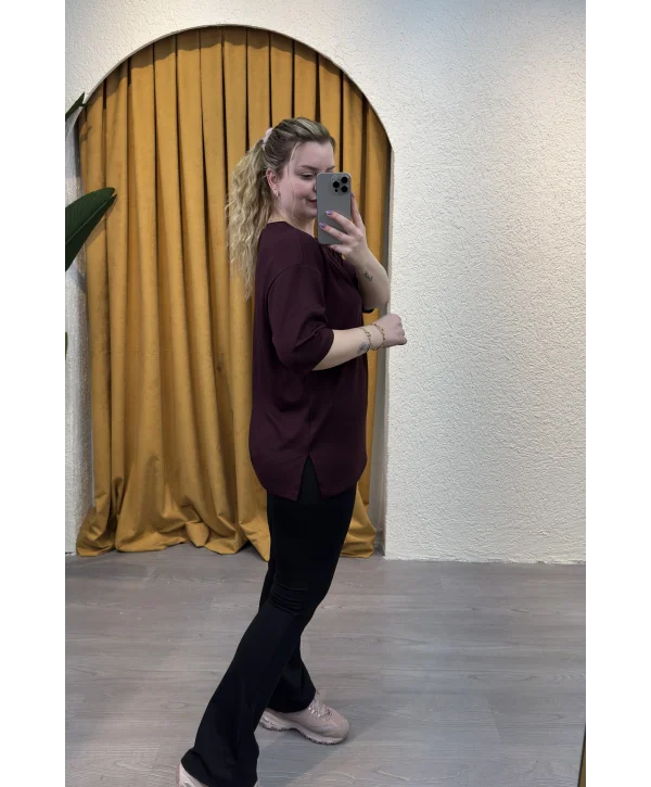 Oversize Yırtmaçlı Modal T-Shirt - MÜRDÜM