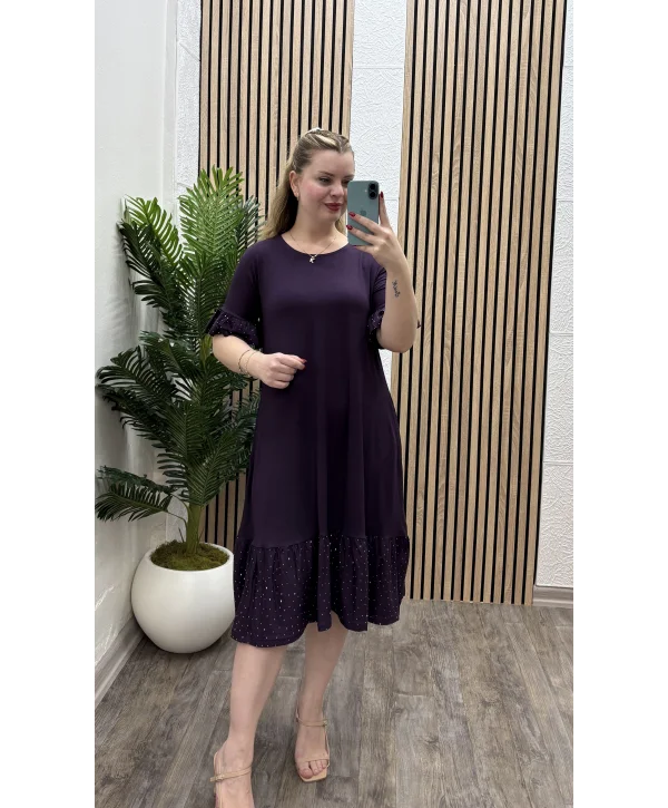 Fırfır Detay Shine Elbise - MÜRDÜM