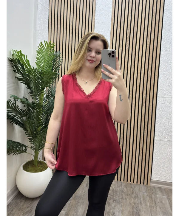 Güpür Detaylı Saten Bluz - BORDO