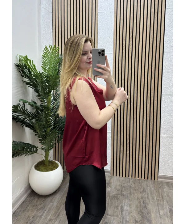 Güpür Detaylı Saten Bluz - BORDO