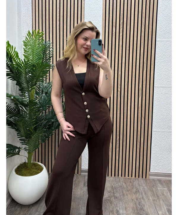 Yelek Pantalon Likralı Krep Kumaş İkili Takım