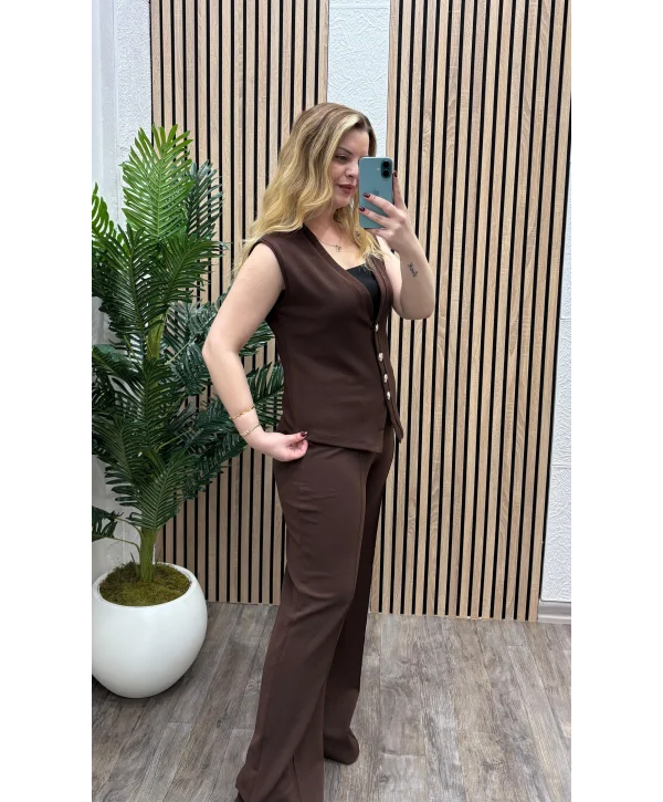 Yelek Pantalon Likralı Krep Kumaş İkili Takım