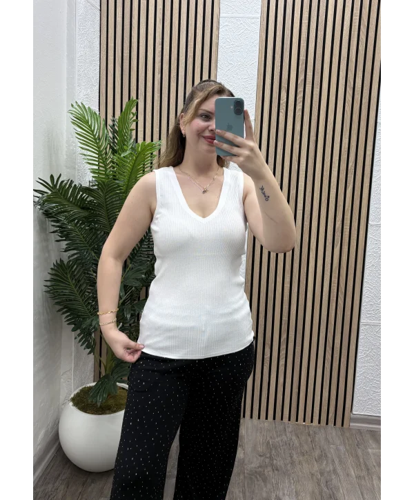 Askılı Triko Atlet - BEYAZ