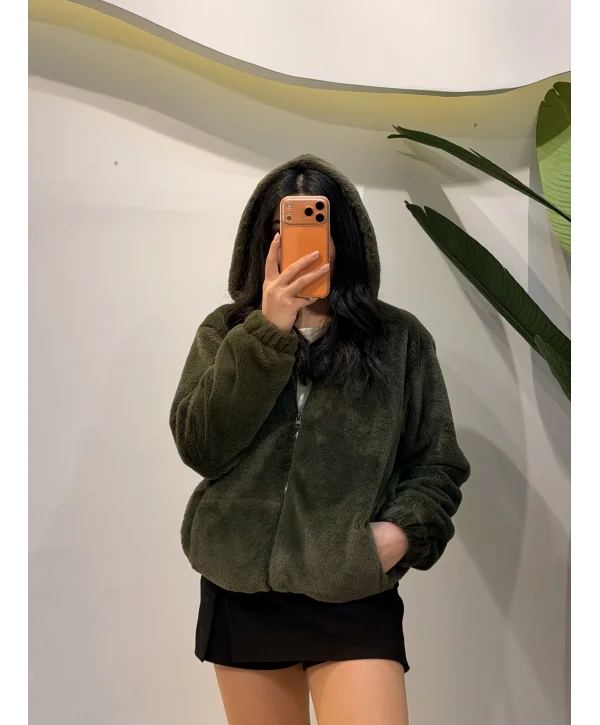 Astarlı Peluş Ceket - Haki