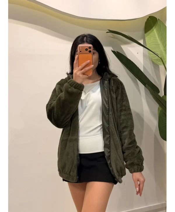 Astarlı Peluş Ceket - Haki