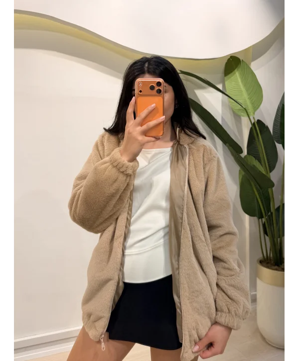 Astarlı Peluş Ceket - Vizon