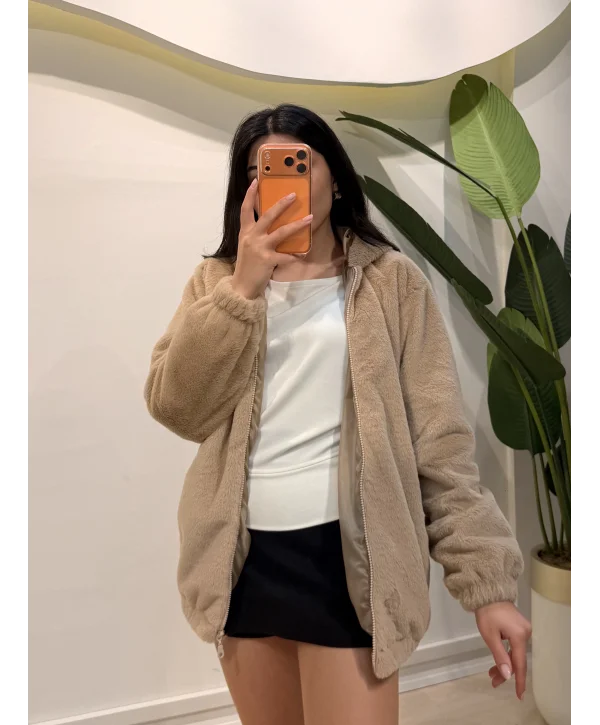 Astarlı Peluş Ceket - Vizon