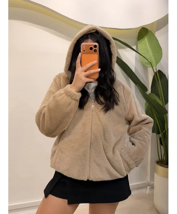 Astarlı Peluş Ceket - Vizon