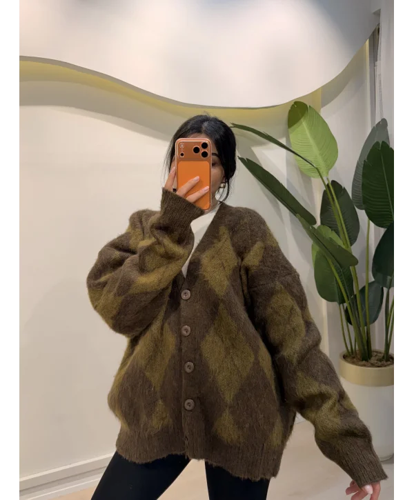 Baklava Desen Salaş Hırka - Kahve