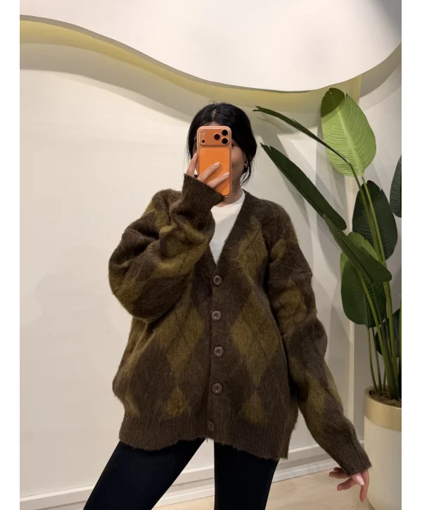 Baklava Desen Salaş Hırka - Kahve