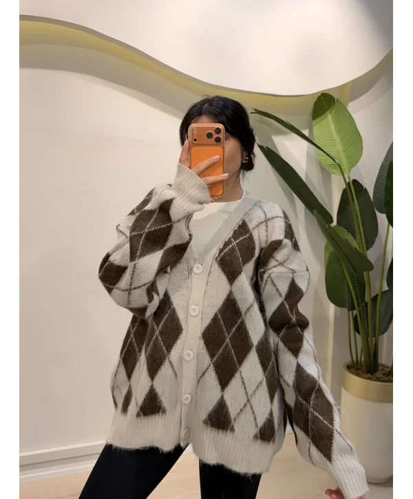 Baklava Desen Salaş Hırka - Beyaz