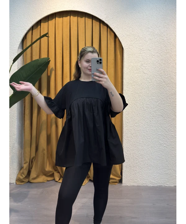 Bella Poplin Siyah Bluz