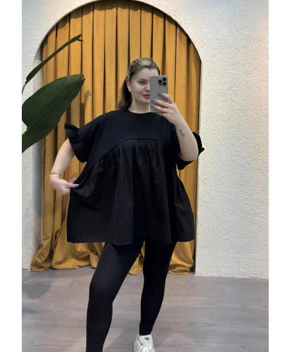 Bella Poplin Siyah Bluz