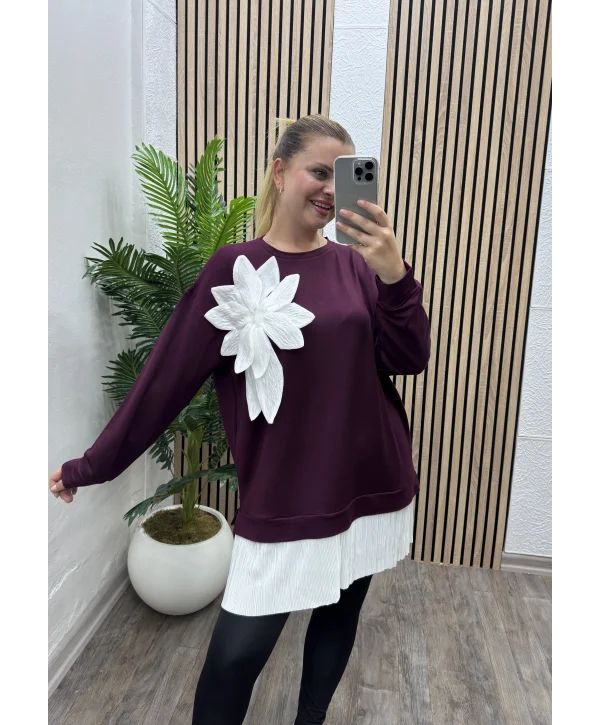 Çiçek Detay Modal Bluz - BORDO