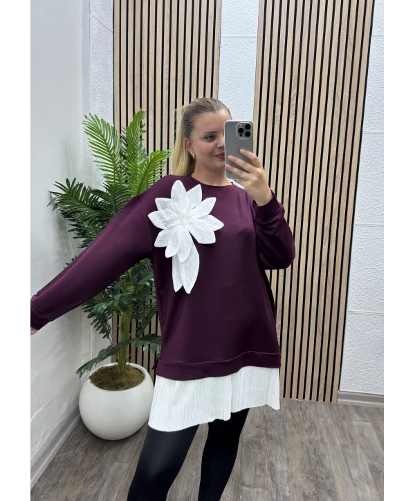 Çiçek Detay Modal Bluz - BORDO