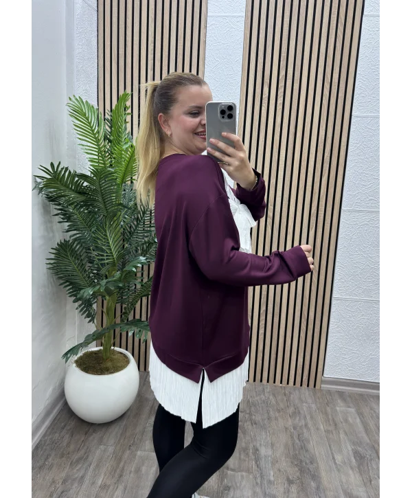 Çiçek Detay Modal Bluz - BORDO