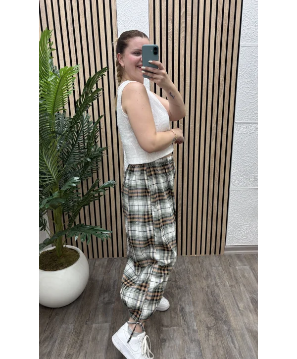 Ekoseli Oversize Pantolon - HAKİ