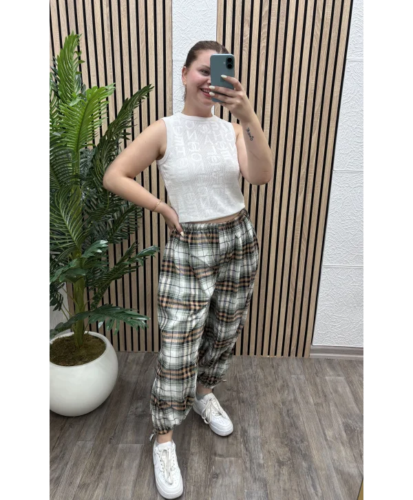 Ekoseli Oversize Pantolon - HAKİ