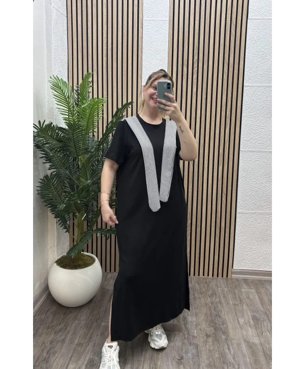 Elegance Modal Bağlamalı Elbise - SİYAH