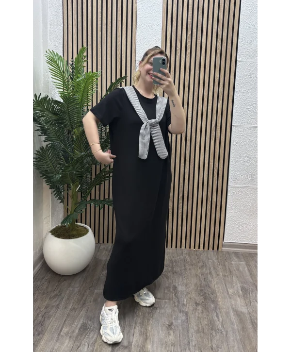 Elegance Modal Bağlamalı Elbise - SİYAH