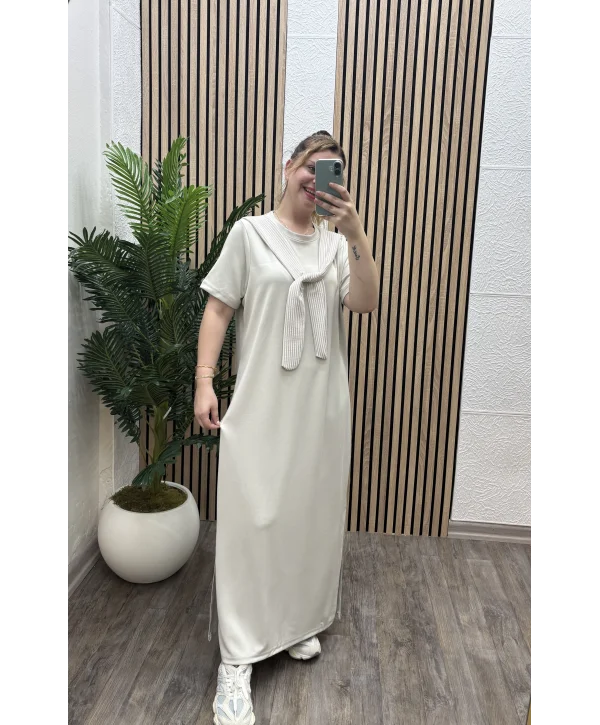 Elegance Modal Bağlamalı Elbise - EKRU