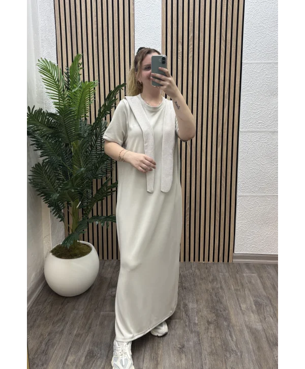 Elegance Modal Bağlamalı Elbise - EKRU