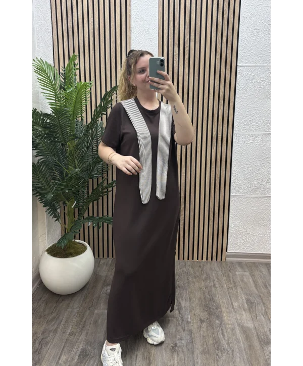 Elegance Modal Bağlamalı Elbise - KAHVERENGİ