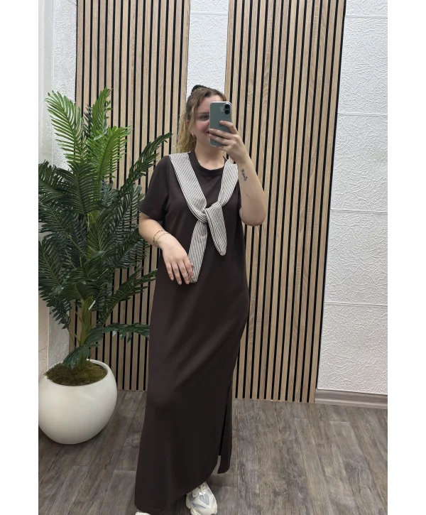 Elegance Modal Bağlamalı Elbise - KAHVERENGİ