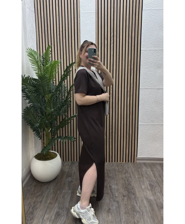 Elegance Modal Bağlamalı Elbise - KAHVERENGİ
