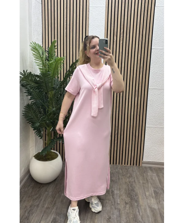 Elegance Modal Bağlamalı Elbise - TOZ PEMBE