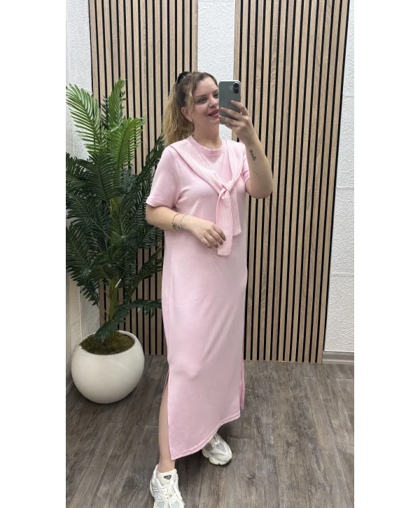 Elegance Modal Bağlamalı Elbise - TOZ PEMBE