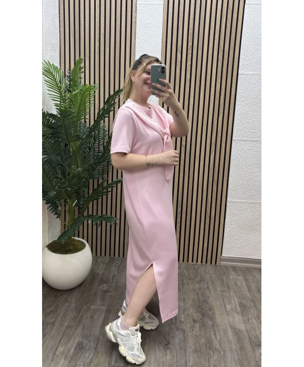 Elegance Modal Bağlamalı Elbise - TOZ PEMBE