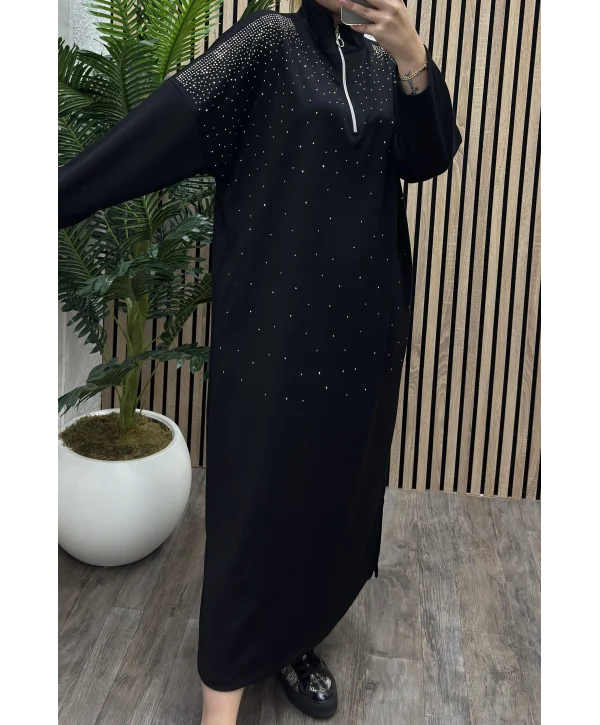 Fermuarlı Shine Elbise - SİYAH