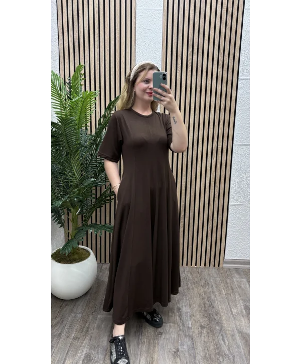 Godeli Modal Cepli Elbise - KAHVERENGİ