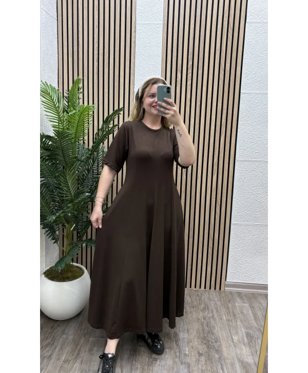 Godeli Modal Cepli Elbise - KAHVERENGİ