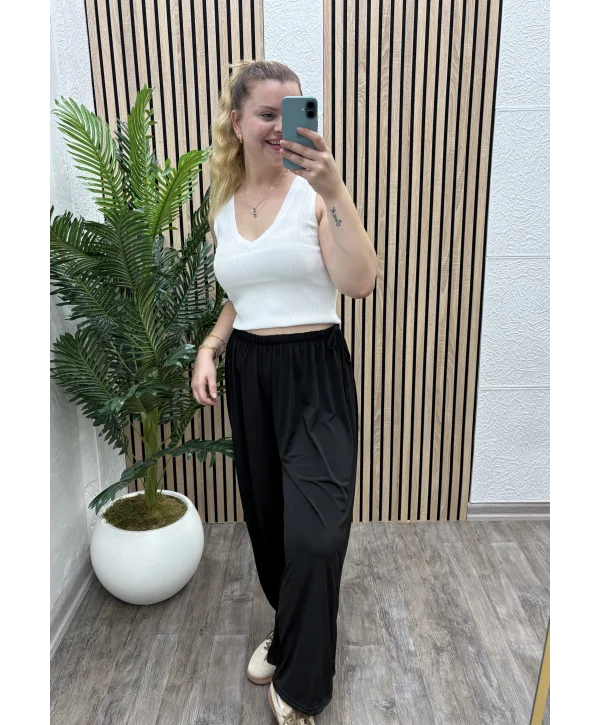İpli Şalvar Pantalon - SİYAH