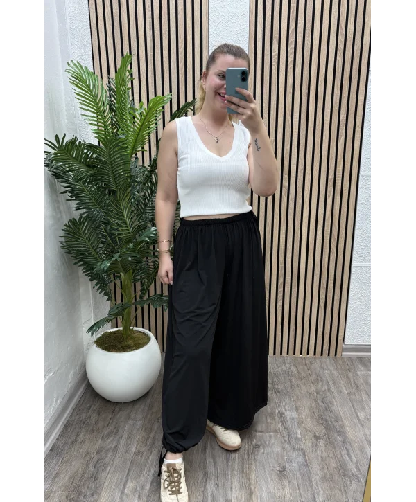 İpli Şalvar Pantalon - SİYAH