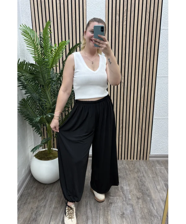 İpli Şalvar Pantalon - SİYAH