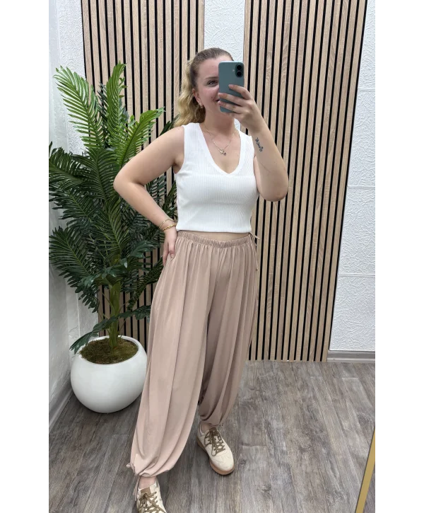 İpli Şalvar Pantalon - EKRU