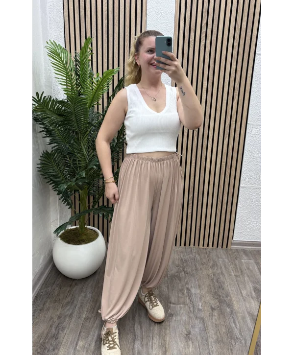 İpli Şalvar Pantalon - EKRU