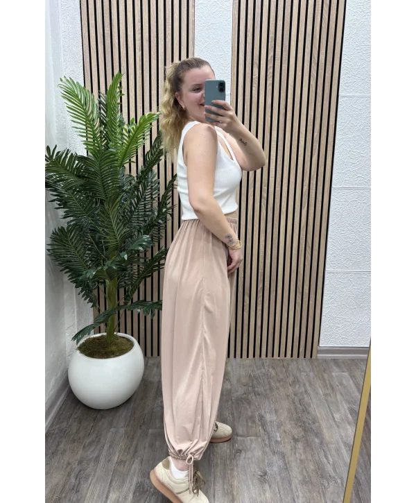 İpli Şalvar Pantalon - EKRU