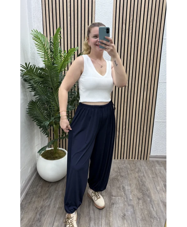 İpli Şalvar Pantalon - LACİVERT