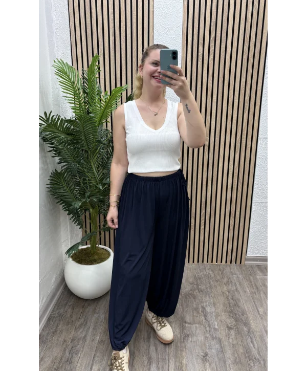 İpli Şalvar Pantalon - LACİVERT