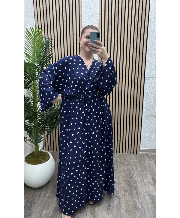 Kalp Detay Viskon Elbise - LACİVERT
