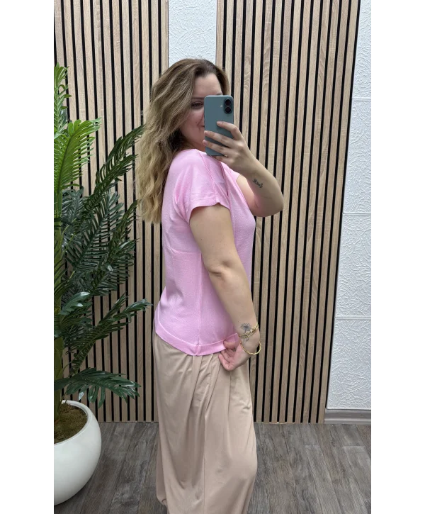 Kayık Yaka Bluz - PEMBE