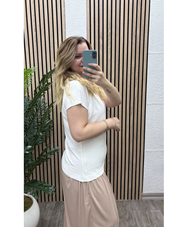 Kayık Yaka Bluz - BEYAZ