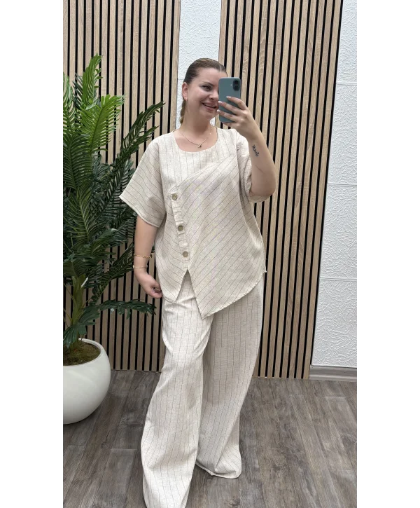 Keten Düğmeli Oversize İkili Takım