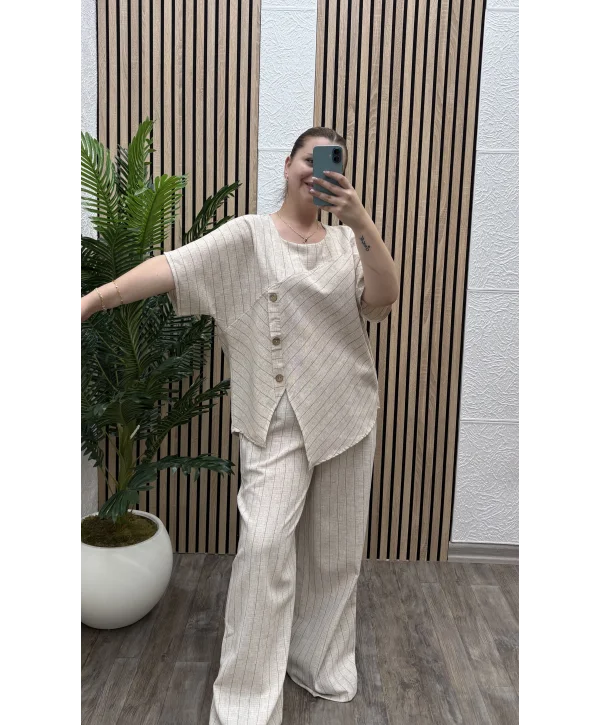 Keten Düğmeli Oversize İkili Takım